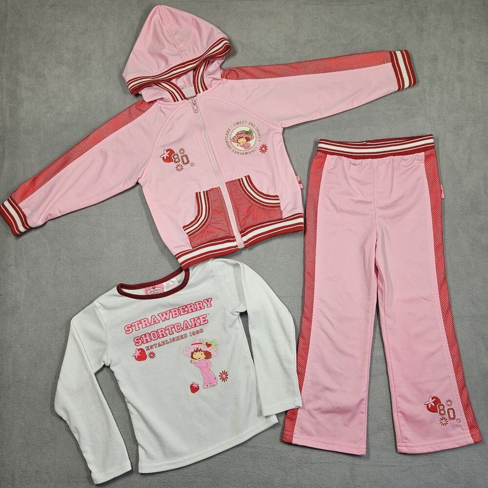 Vintage Y2K Strawberry Shortcake Tracksuit Girl 4T Jacket Pants Pink Outfit 2006